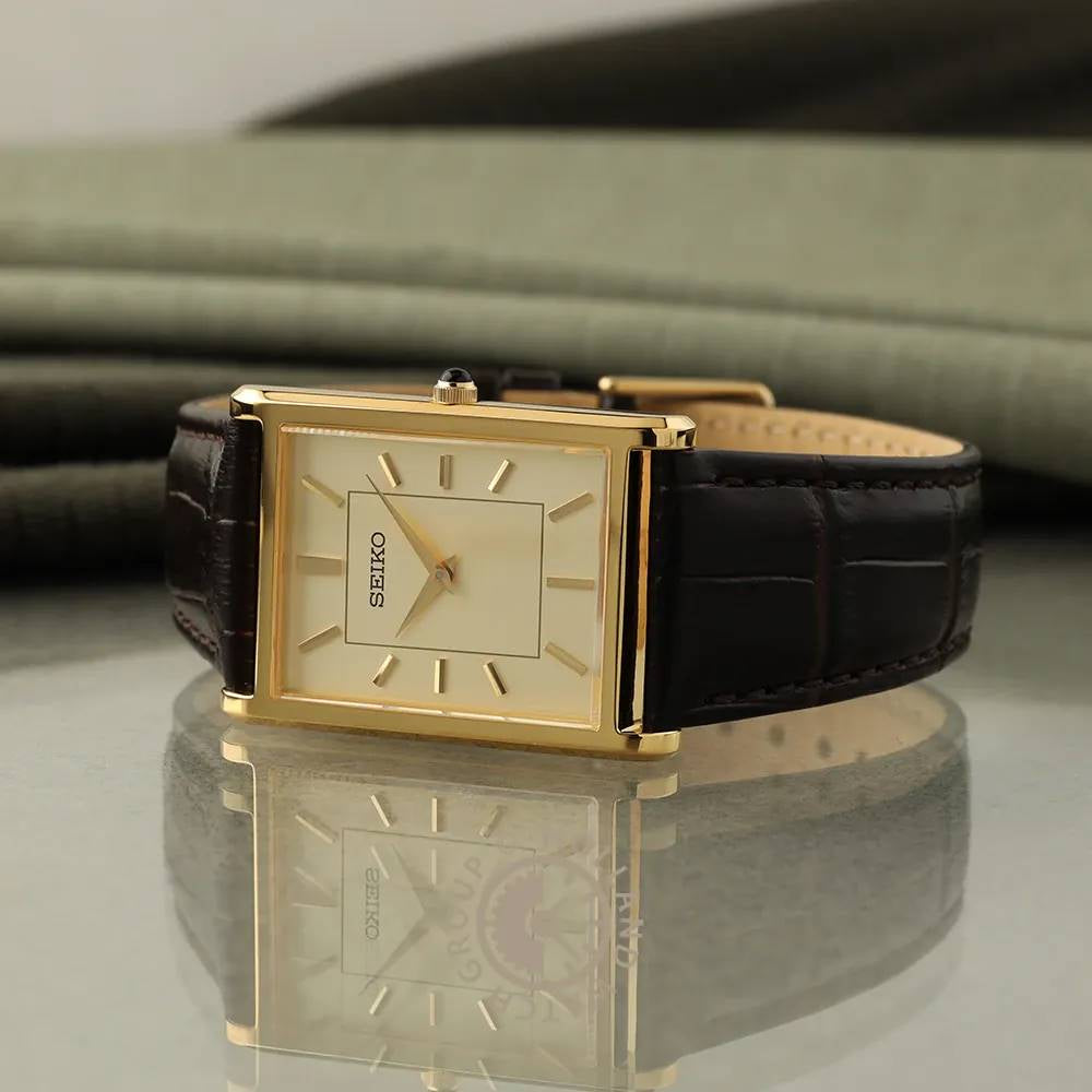 Seiko Men's 27.2mm Brown Strap Watch - Gold Dial