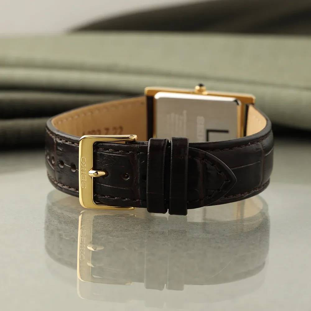 Seiko Men's 27.2mm Brown Strap Watch - Gold Dial