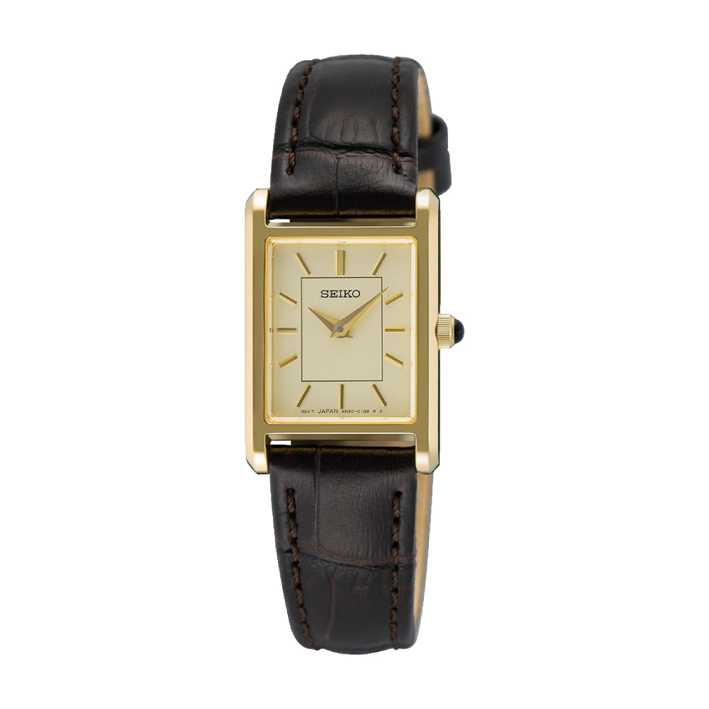 Seiko Women's 19.6mm Brown Strap Watch - Gold Dial