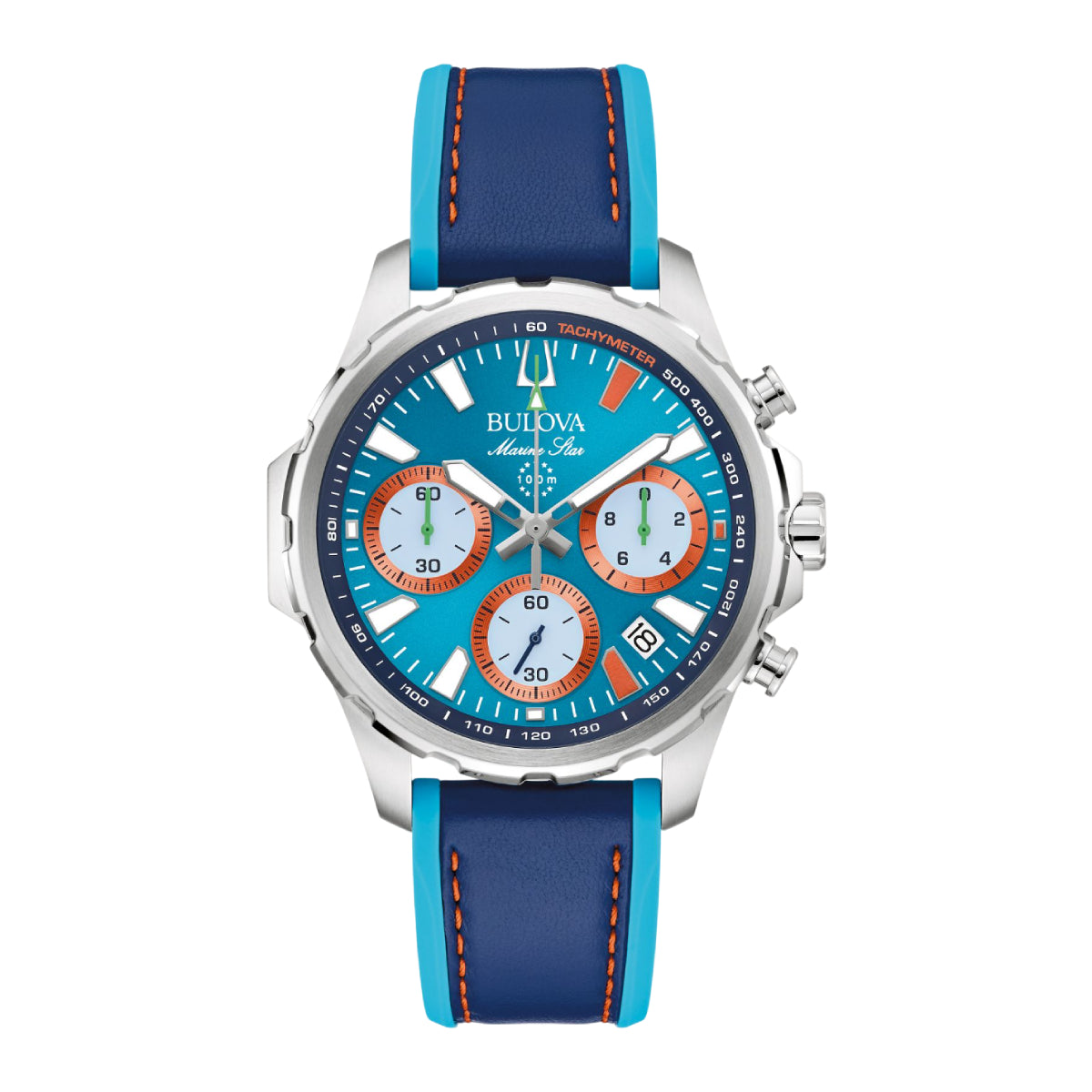 Bulova E1 Team Miami Marine Star Analog Women's 43mm Blue Strap Watch - Silver Dial