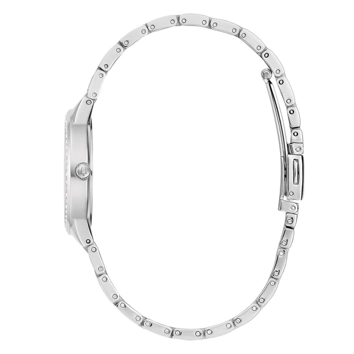Bulova Women's Crystal 30mm Silver Analog Bracelet Watch with Heart Pendant Necklace Set - Mother of Pearl Dial