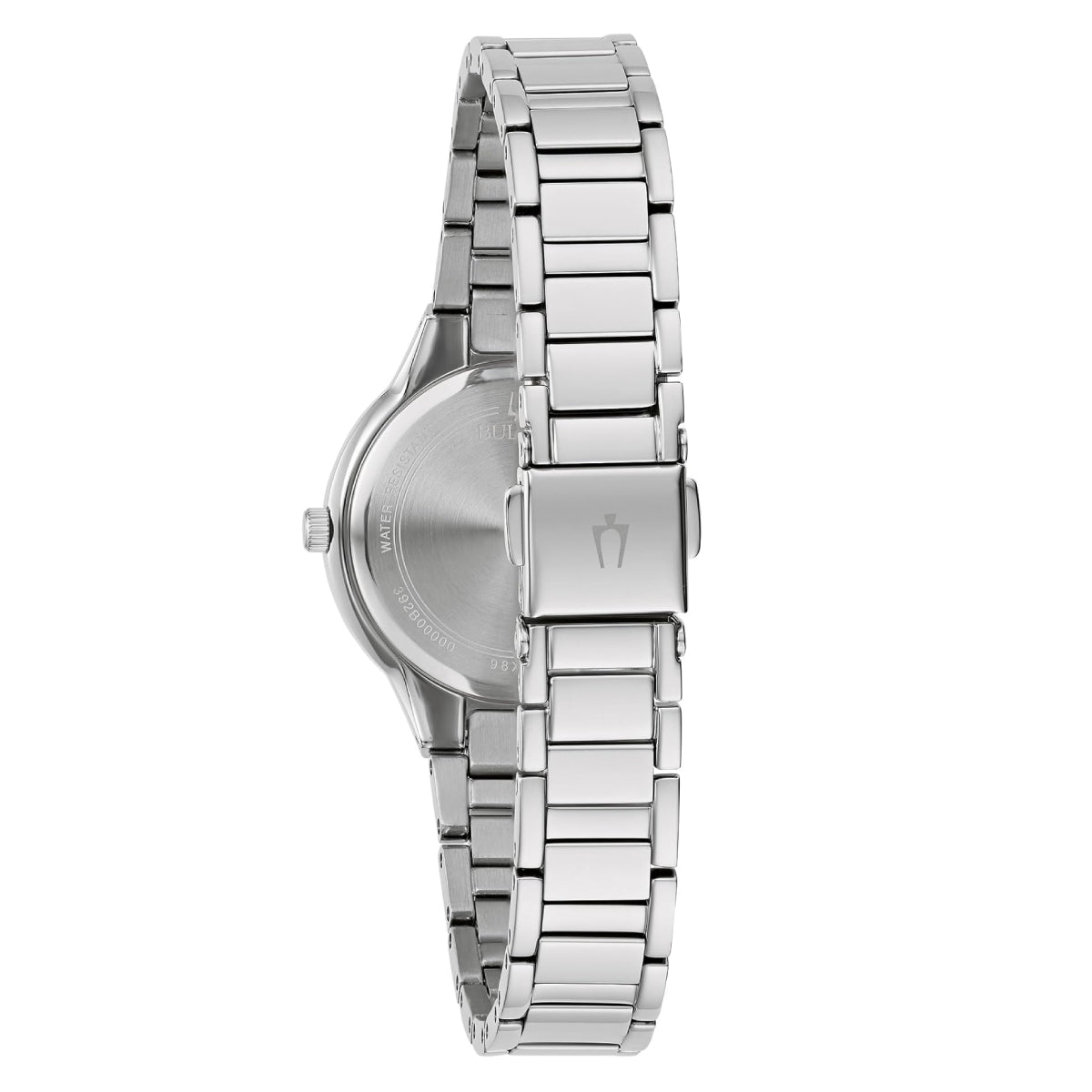 Bulova Women's Crystal 30mm Silver Analog Bracelet Watch with Heart Pendant Necklace Set - Mother of Pearl Dial