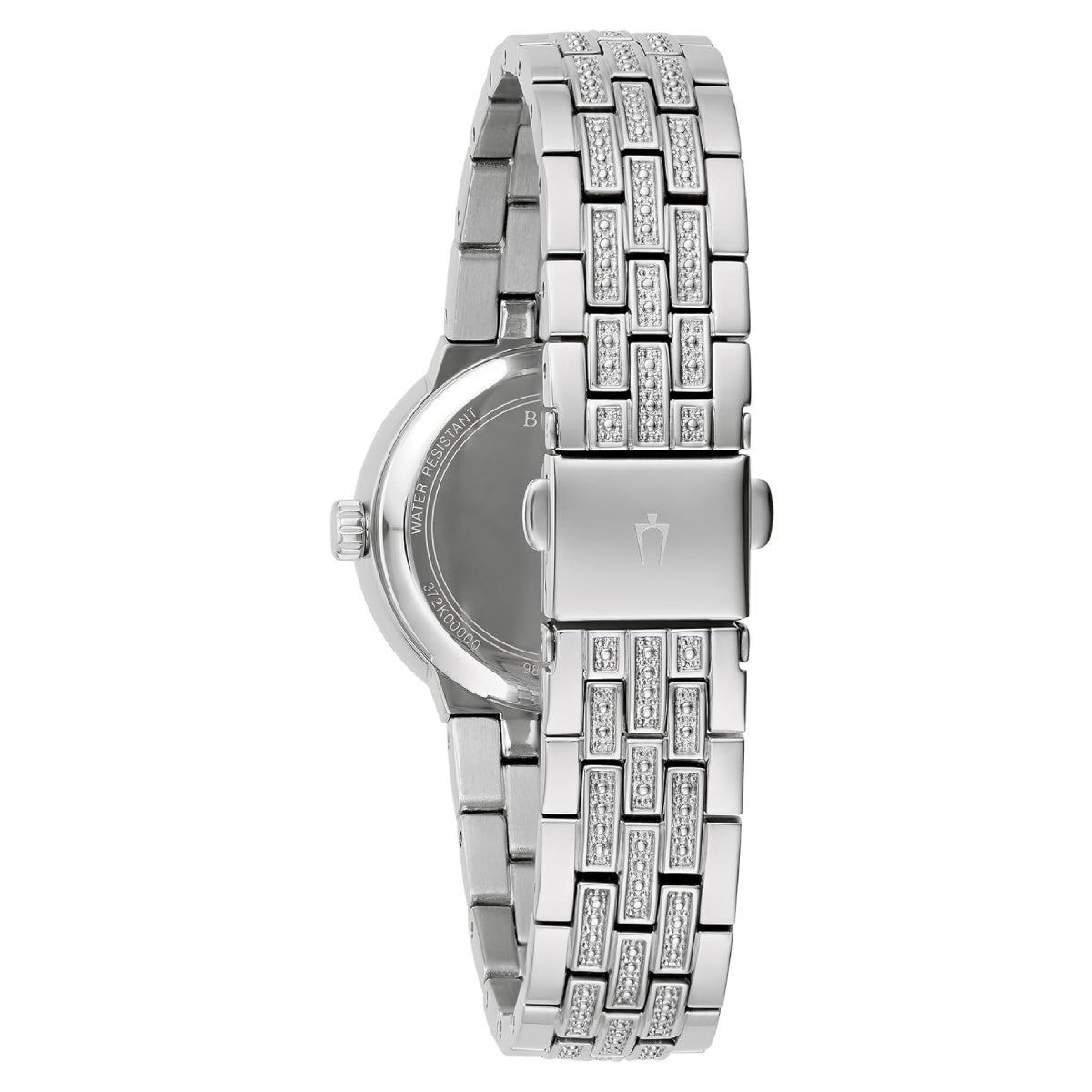 Bulova Women's Crystal 28.5mm Silver Analog Bracelet Watch with Cross Pendant Necklace Set - Mother of Pearl Dial