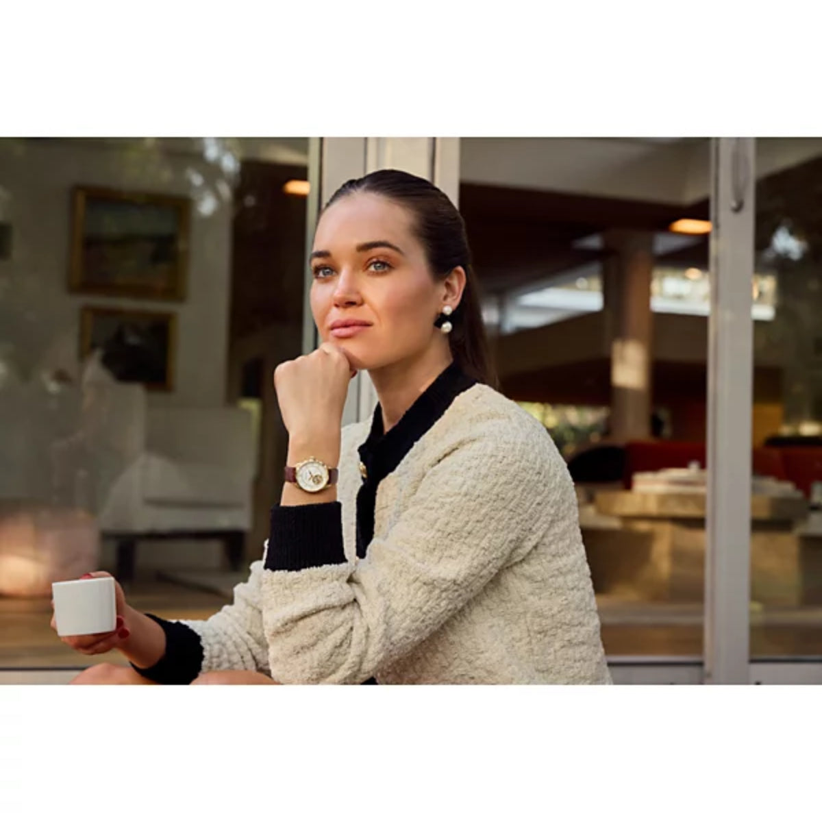 Bulova Sutton Automatic Women's 34.5mm Analog Brown Strap Watch - Pearl Dial