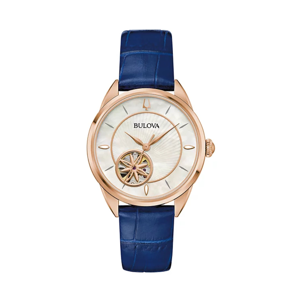 Bulova Sutton Automatic Women's 34.5mm Analog Blue Strap Watch - Pearl Dial
