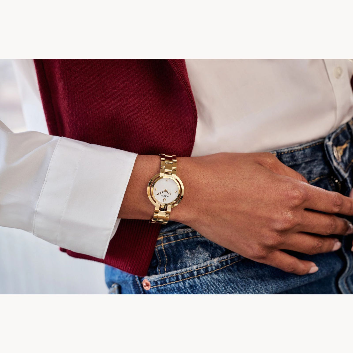 Bulova Rubaiyat Women's 30.5mm Analog Gold Bracelet Watch - Pearl Dial