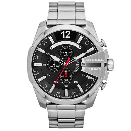 Diesel Men's Mega Chief Chronograph Black Dial Stainless Steel Watch - Silver - Curacao