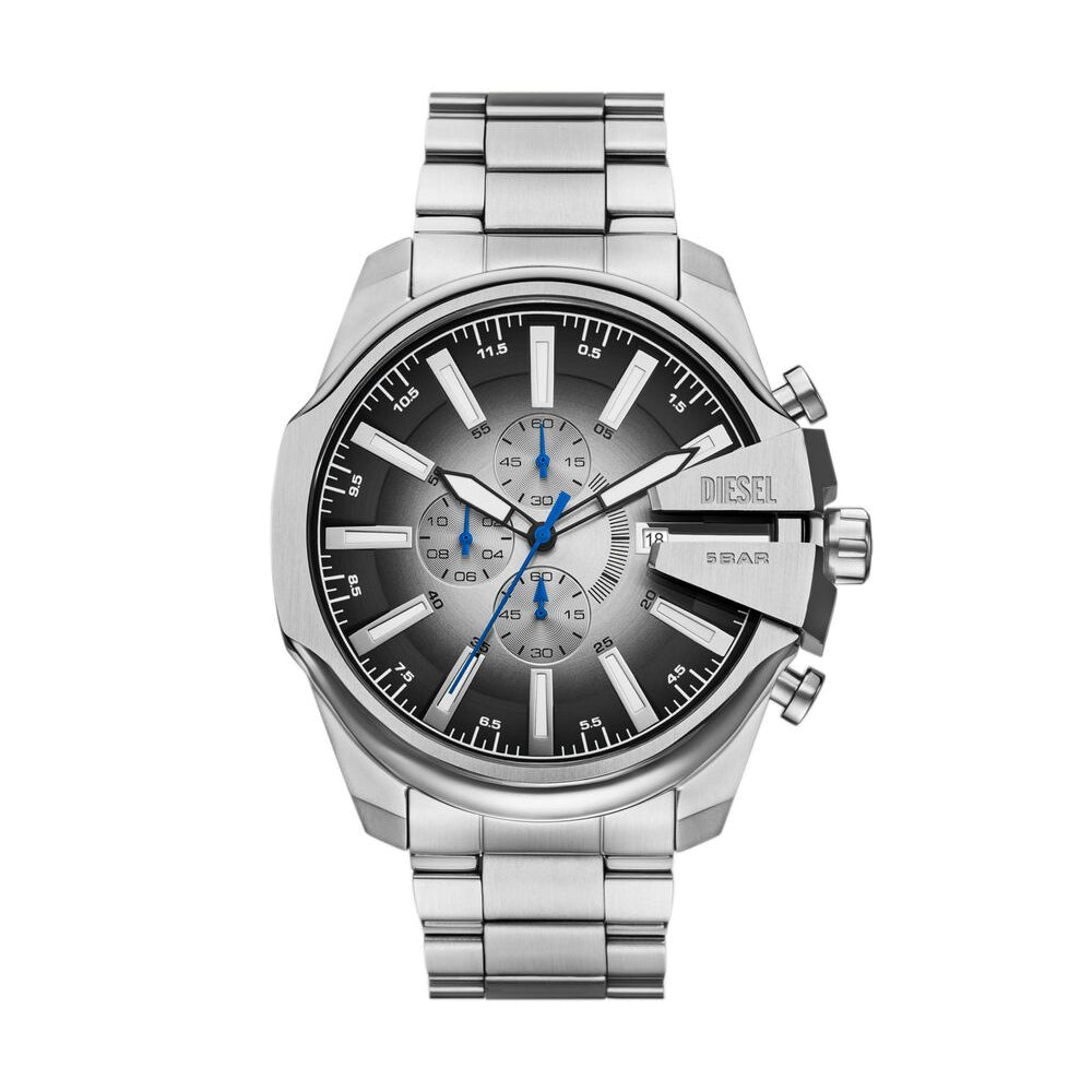 Diesel Mega Chief Men's 48mm Silver Bracelet Watch - White/Black Dial