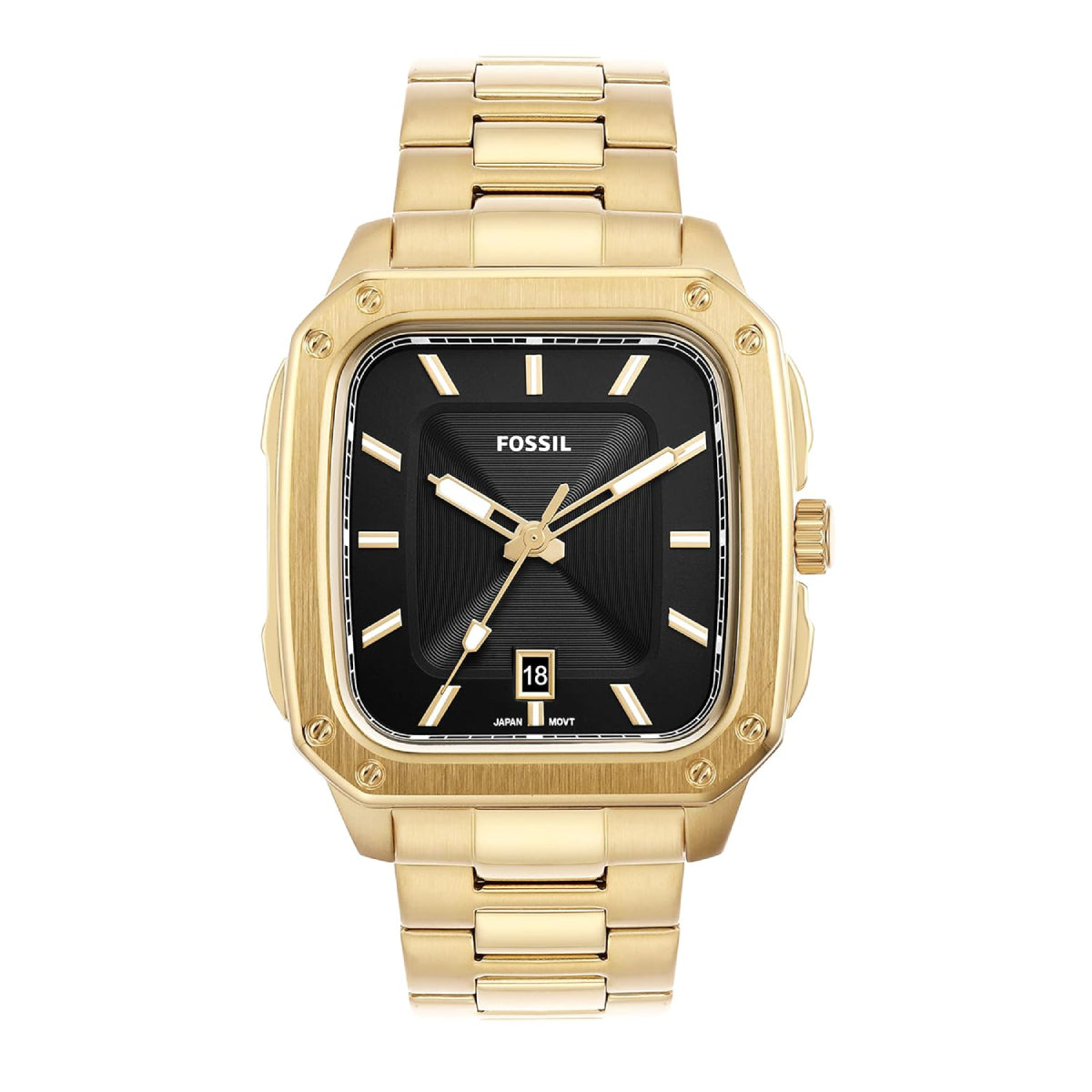 Reloj Fossil Inscription para hombre, de acero inoxidable, con tres manecillas y pulsera plateada de 42 mm, esfera negra