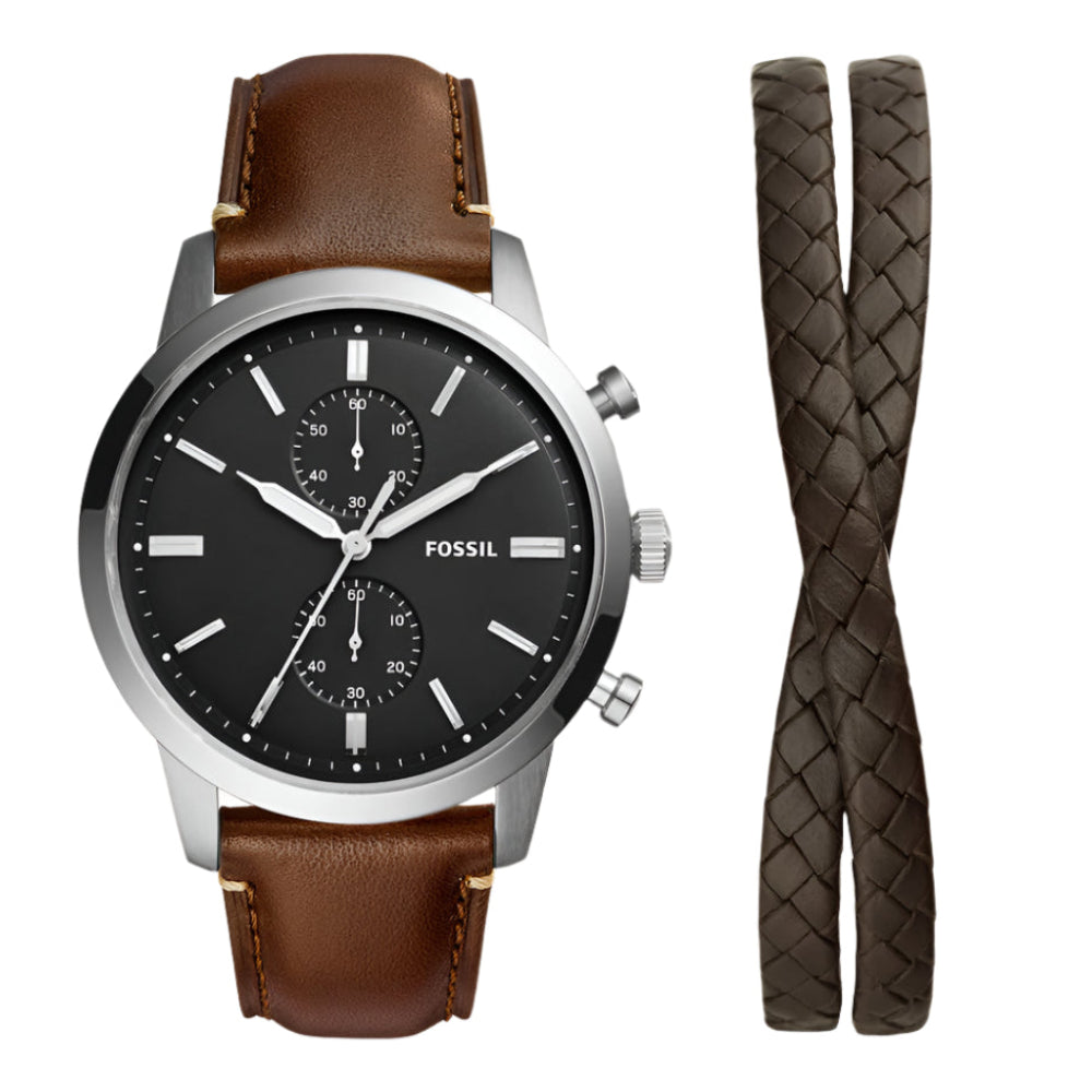 Fossil Townsman Men's 44mm Analog Brown Strap Watch with Bracelet - Black Dial