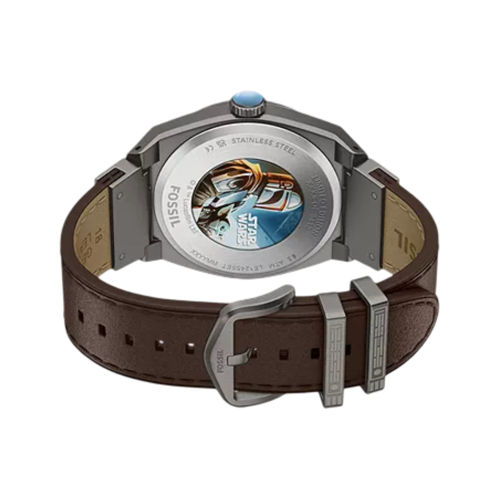 Fossil Men's Limited Edition Star Wars Mandalorian Everett 42mm Brown Strap Watch Set - Gray Dial