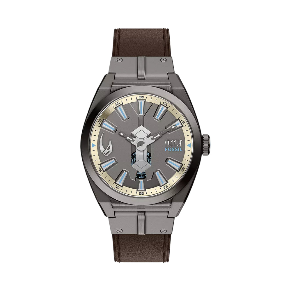 Fossil Men's Limited Edition Star Wars Mandalorian Everett 42mm Brown Strap Watch Set - Gray Dial
