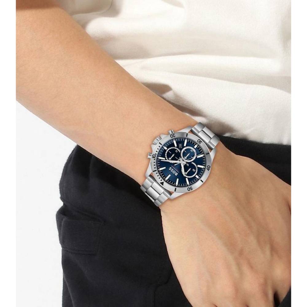 Hugo Boss Troper Men's 45mm Silver Bracelet Watch - Blue Dial