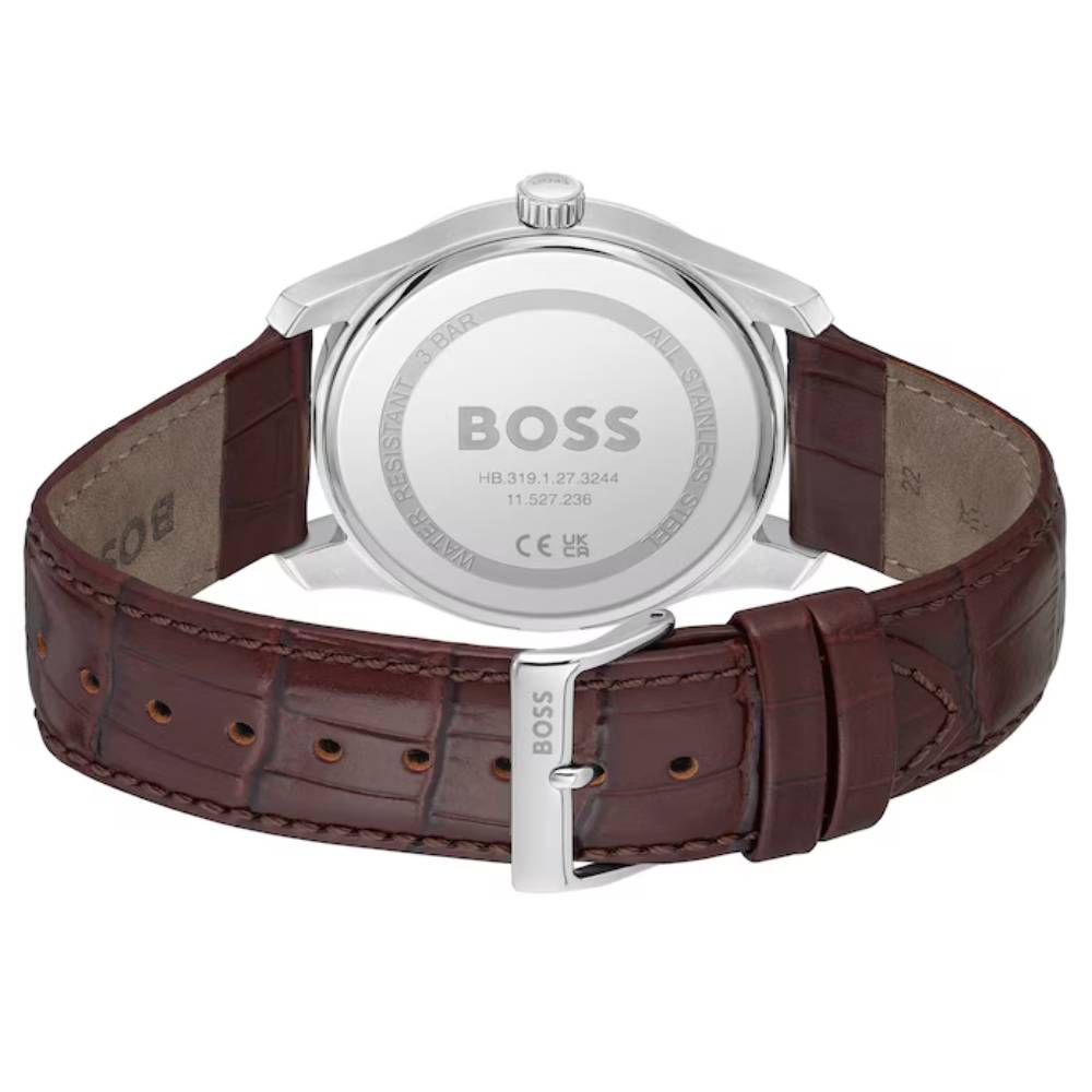Hugo Boss Principle Men's 41mm Brown Strap Watch - Silver Dial