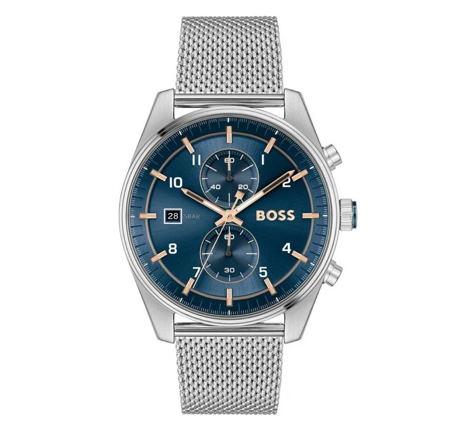 Hugo Boss SkyTraveller Men's 44mm Silver Bracelet Watch - Blue