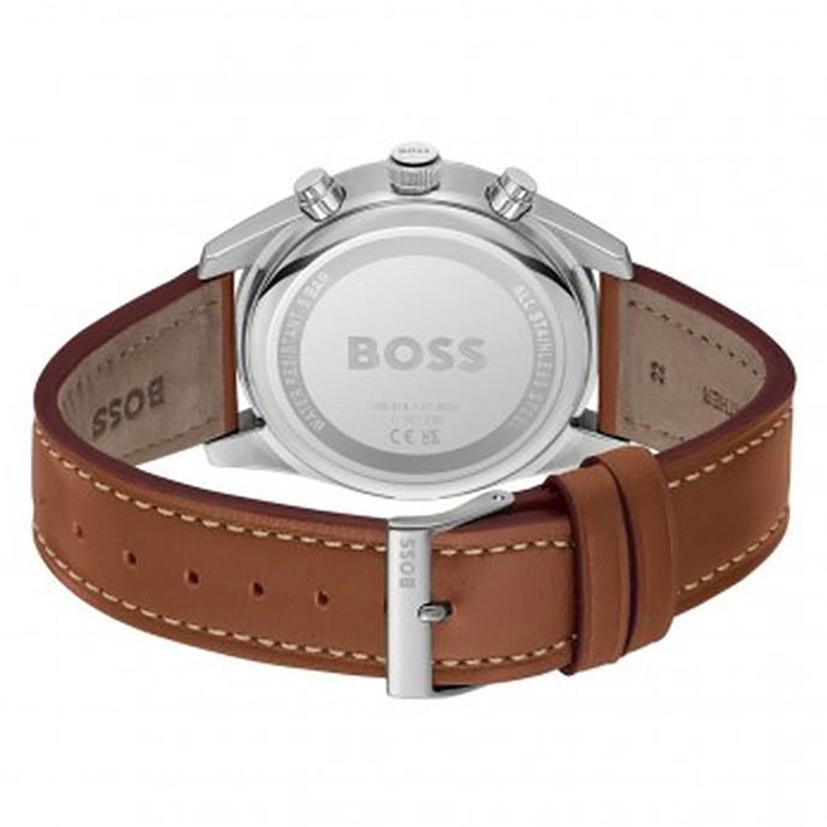 Hugo Boss Skytraveller Men's 44mm Brown Strap Watch - Black Dial