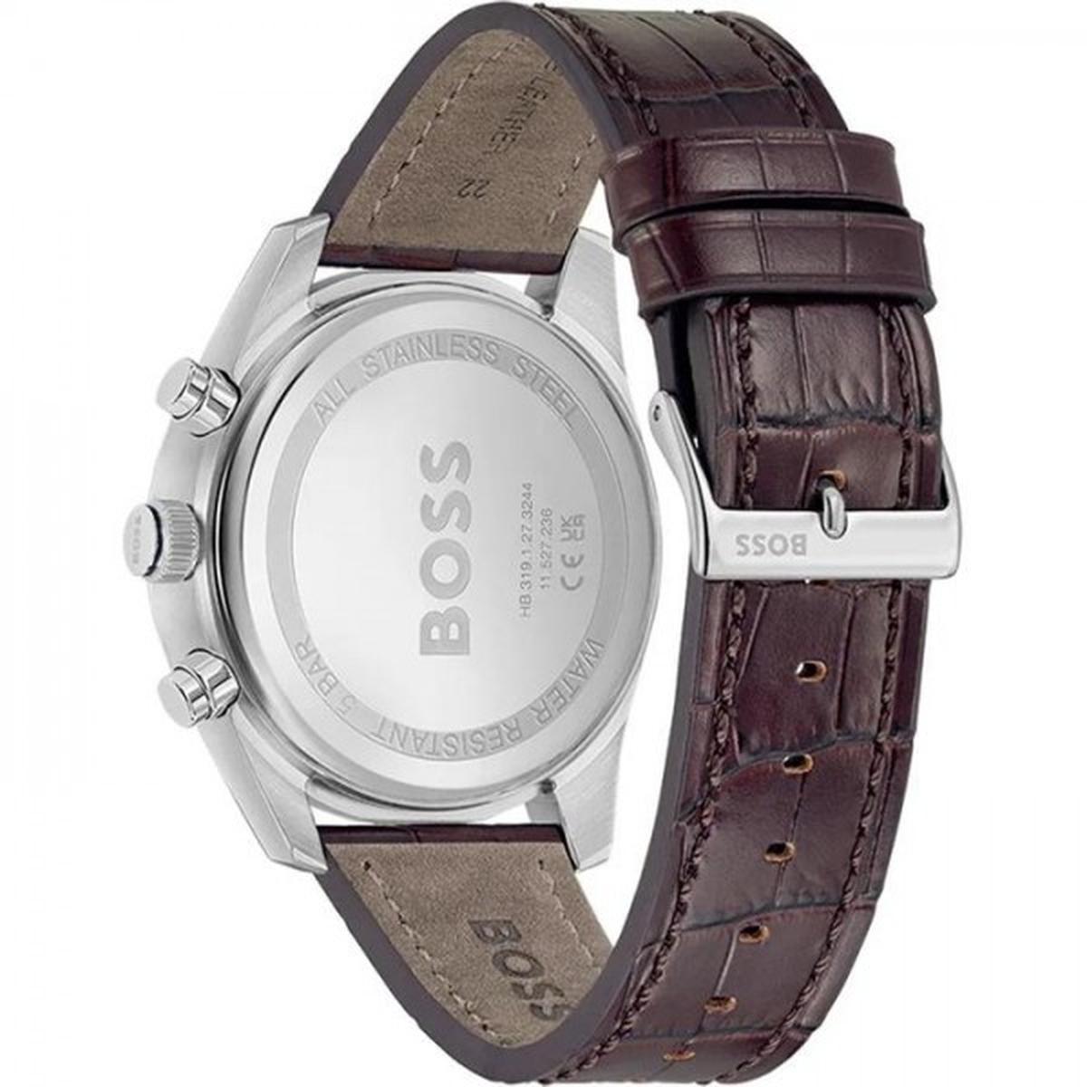 Hugo Boss Skytraveller Men's 44mm Light Brown Strap Watch - Blue Dial