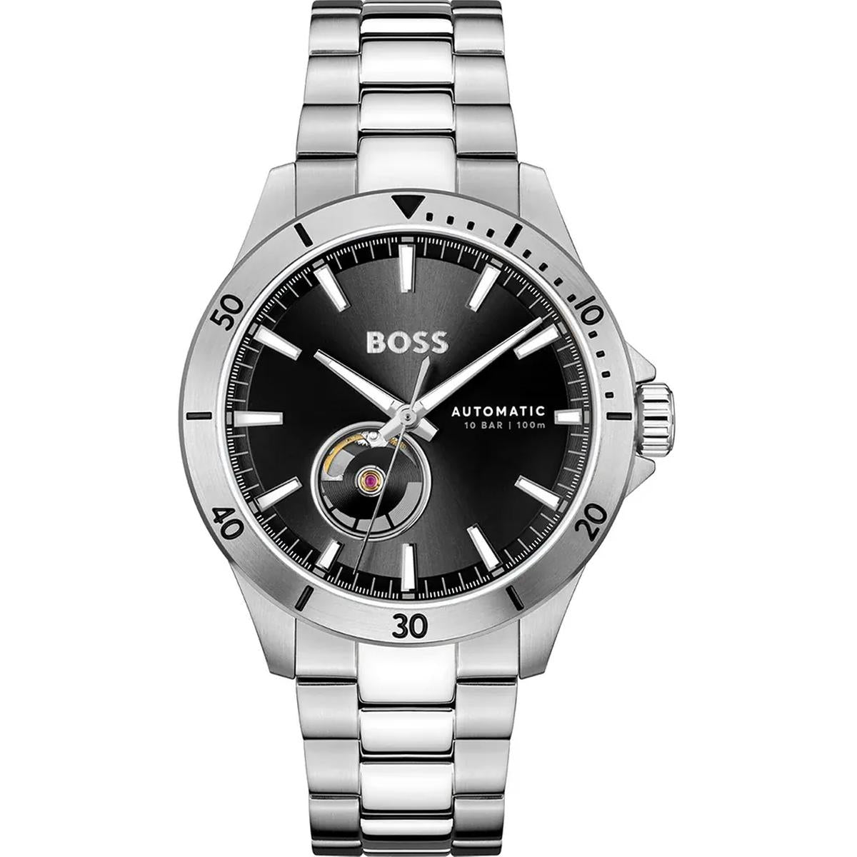 Hugo Boss Troper Men's 42mm Silver Bracelet Watch - Black Dial