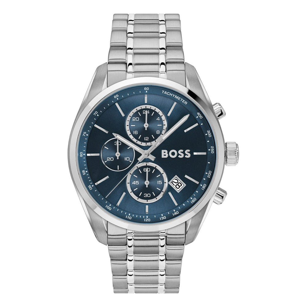 Hugo Boss Grand Prix 44mm Silver Bracelet Watch - Blue Dial