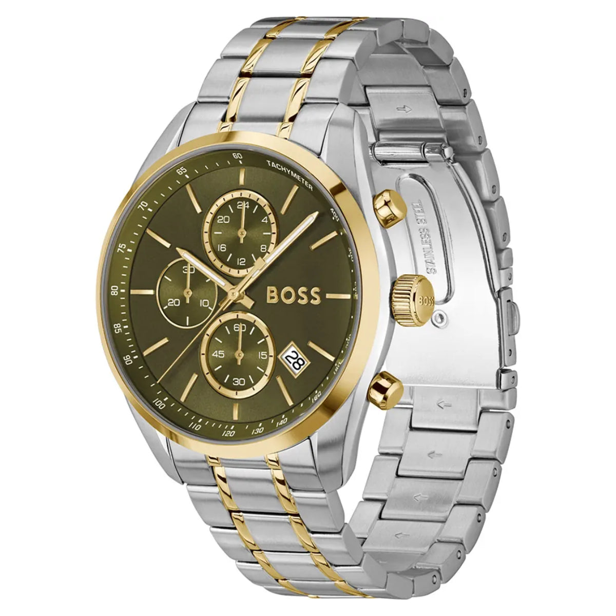 Hugo Boss Grand Prix 44 Men's 44.5mm Two-Tone Bracelet Watch - Green Dial