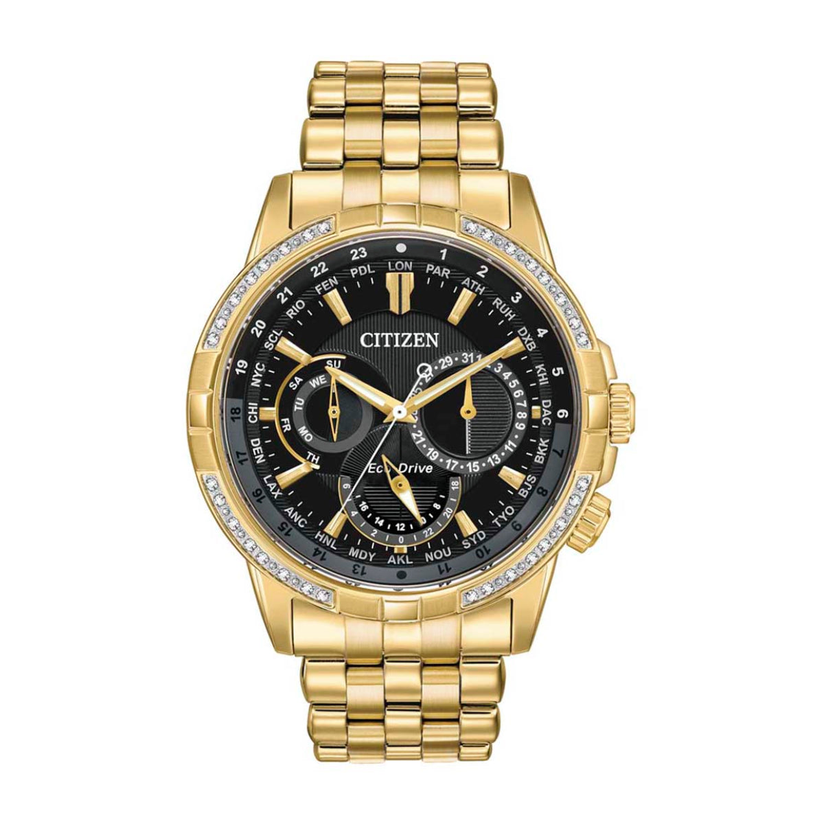 Citizen Calendrier Men's 44mm Eco-Drive Ring Stainless Steel Bracelet Watch - Black