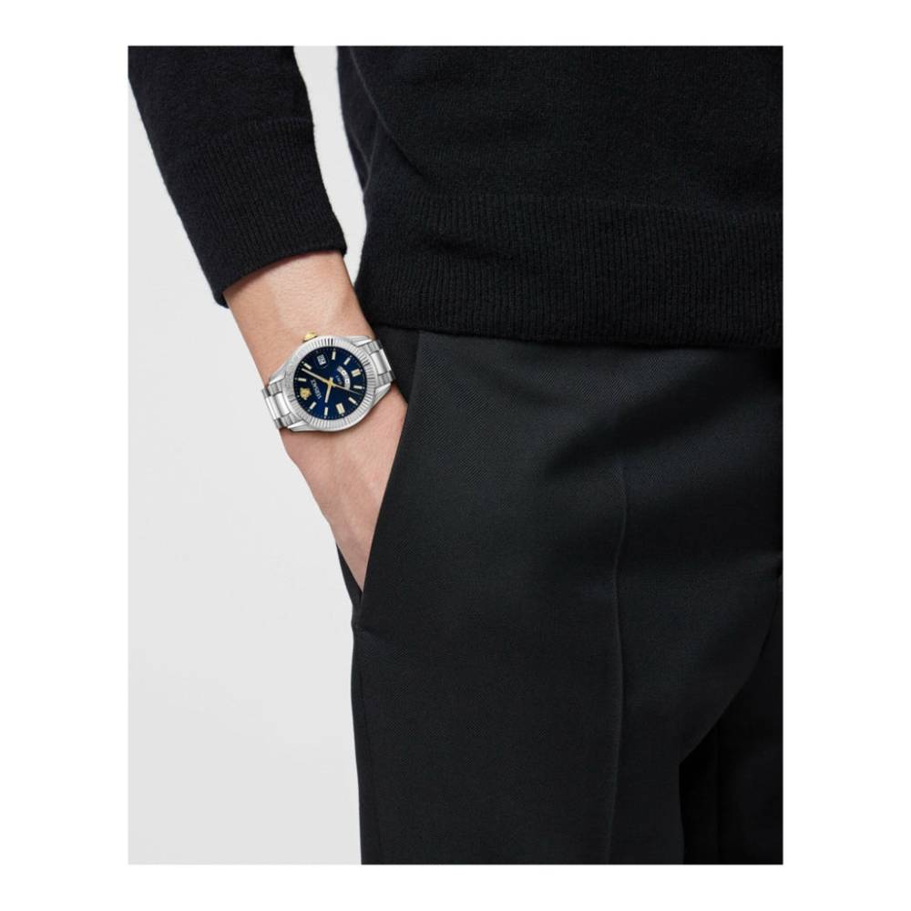 Versace Apodis Men's 41 mm Silver Bracelet Watch - Blue