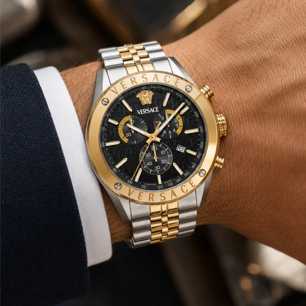 Versace Athletics Men's 44mm Two-Tone Bracelet Watch - Black Dial