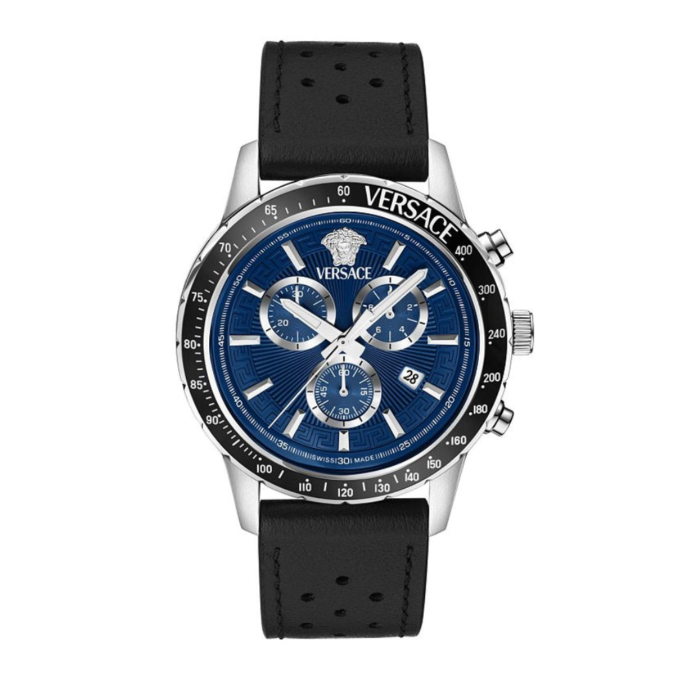 Versace Sport Chrono Men's 44mm Black Strap Watch - Blue Dial