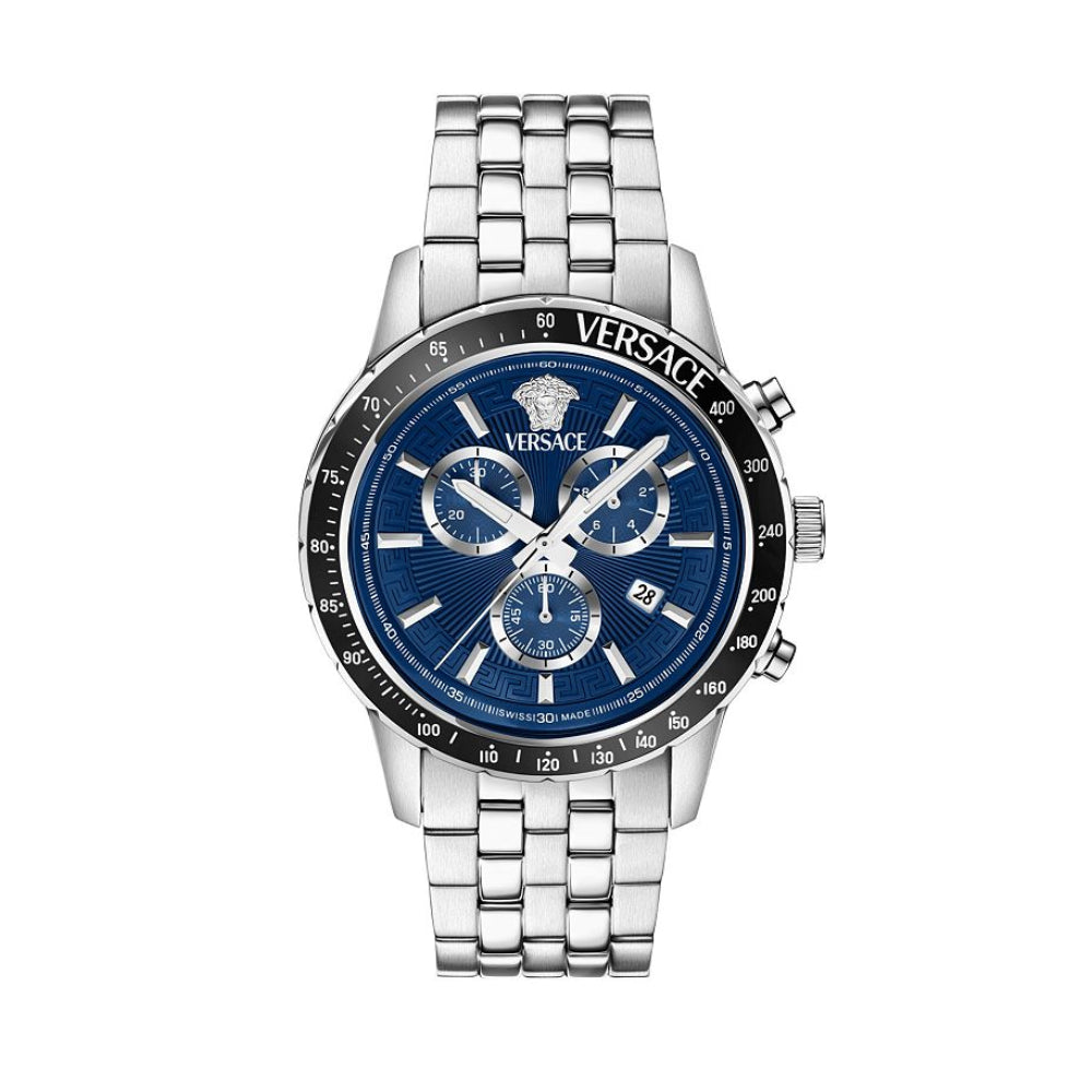 Versace Sport Chrono Men's 44mm Silver Bracelet Watch - Blue Dial