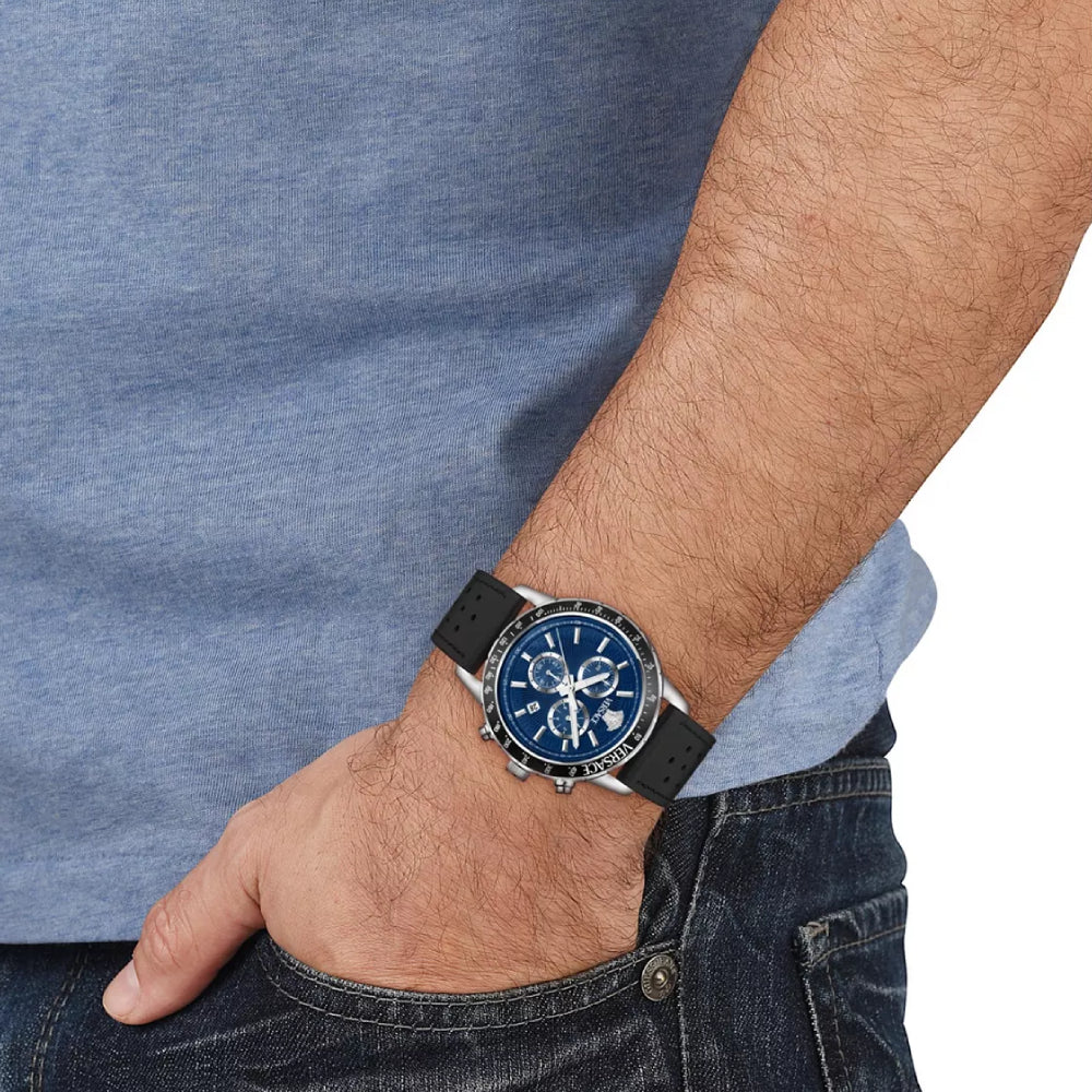 Versace Sport Chrono Men's 44mm Silver Bracelet Watch - Blue Dial
