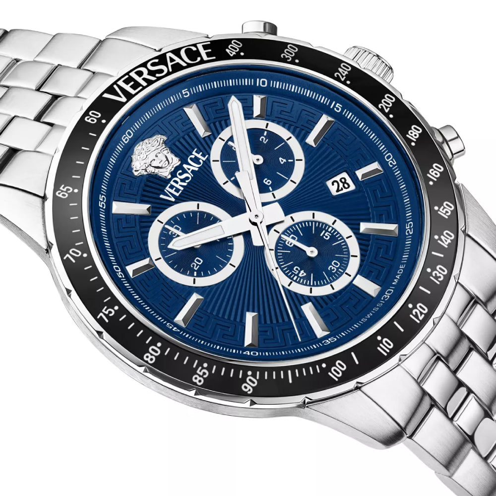 Versace Sport Chrono Men's 44mm Silver Bracelet Watch - Blue Dial
