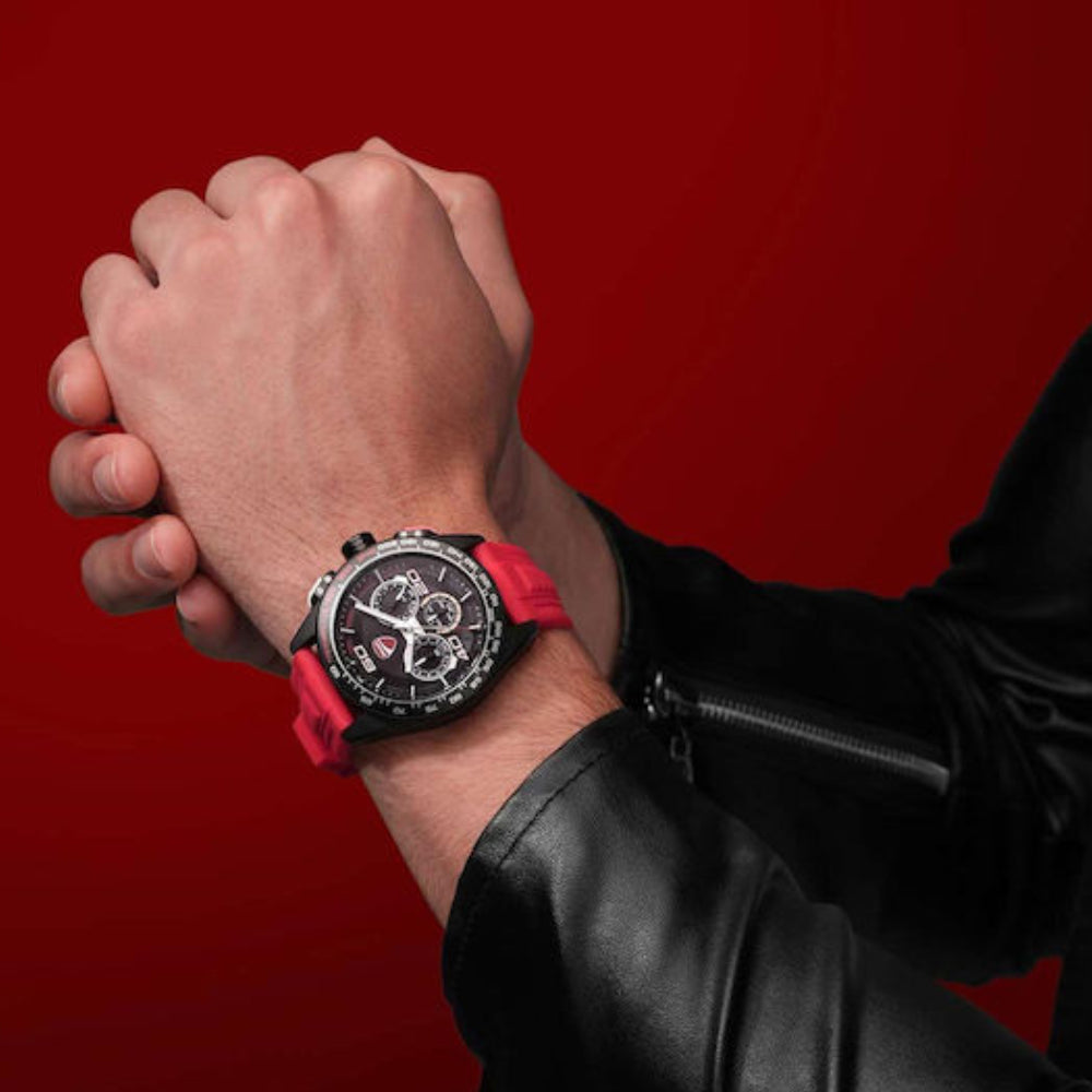 Ducati Men's 44mm Chronograph Strap Watch - Black Dial