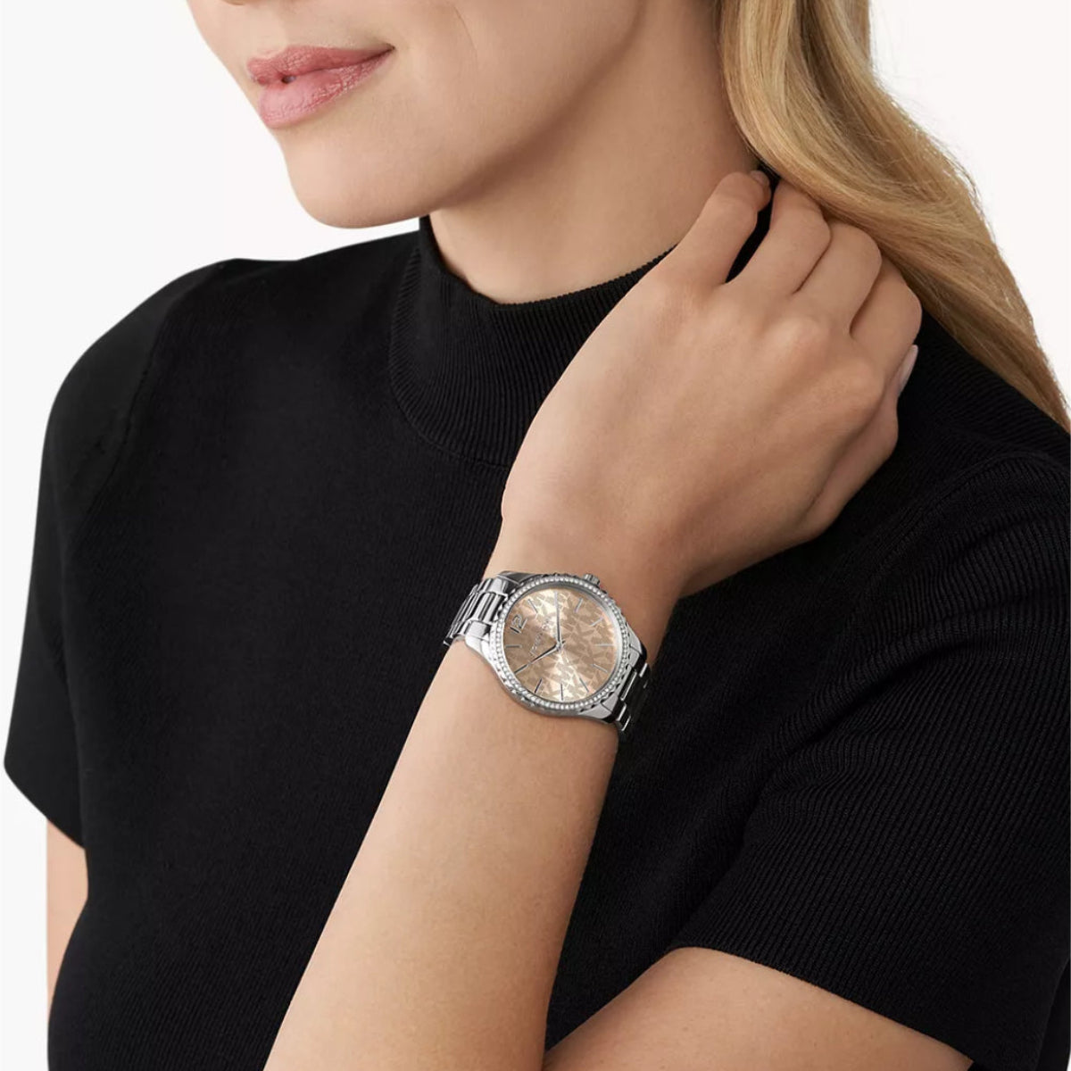 Reloj de cuarzo Michael Kors Layton para mujer, de acero inoxidable y 38 mm, color plateado