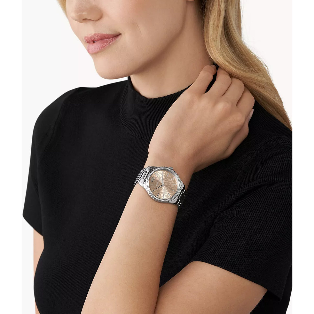 Michael Kors Layton Women's 38mm Analog Silver Bracelet Watch - Beige Dial