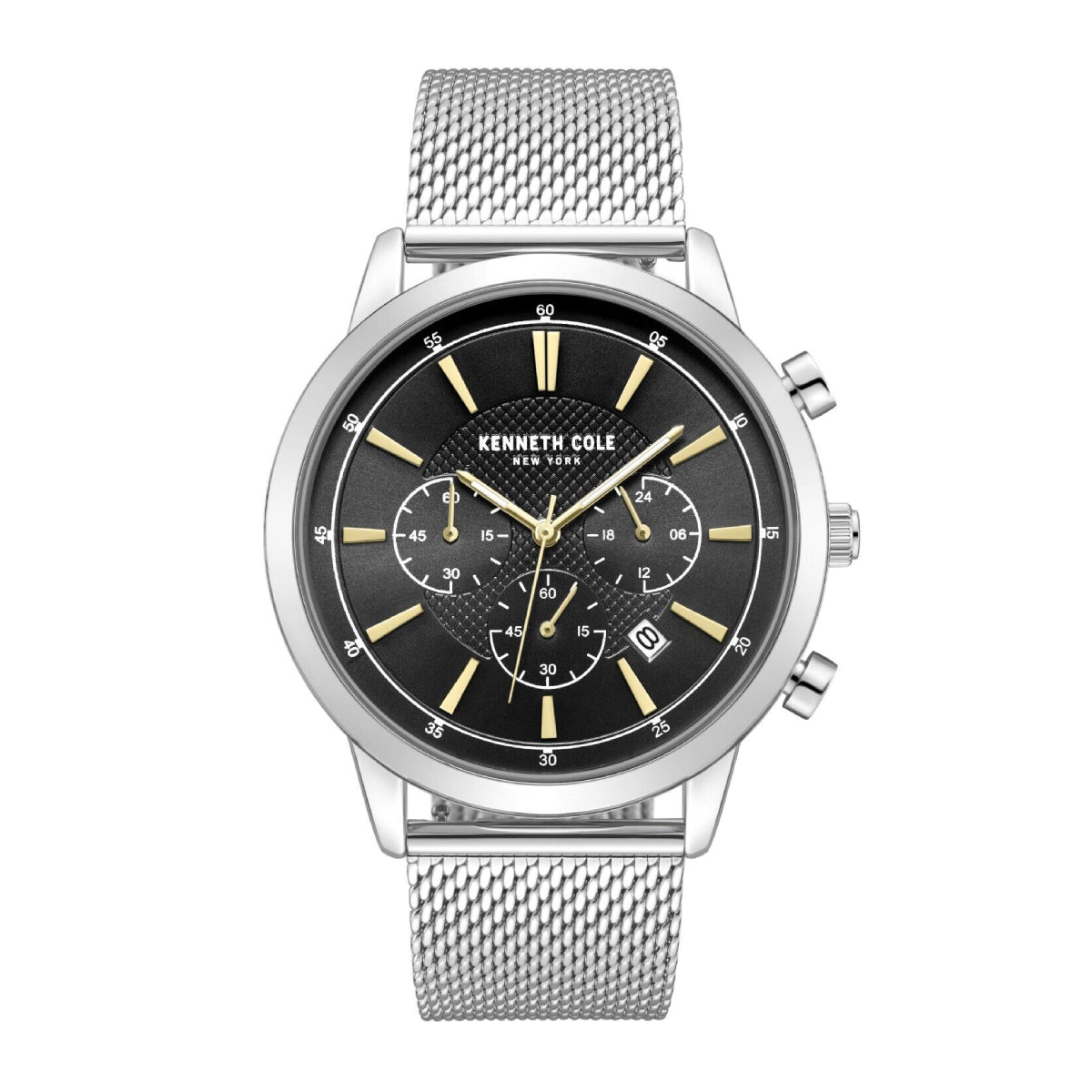 Kenneth Cole New York Men's 44mm Silver Strap Watch - Black Dial