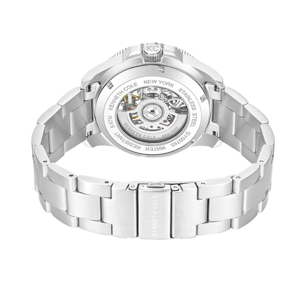 Kenneth Cole New York Skeleton Men's Silver Bracelet Watch - Blue Dial