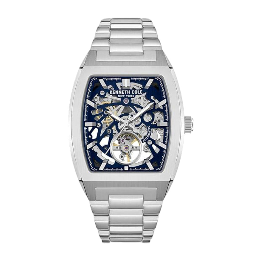 Kenneth Cole New York Skeleton Men's Silver Bracelet Watch - Blue Dial