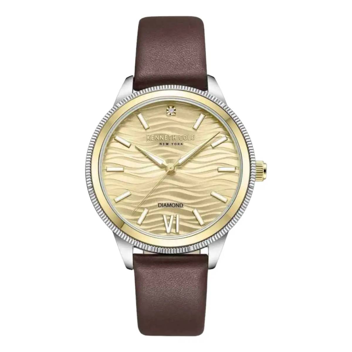Kenneth Cole Women's 36mm Analog Brown Strap Watch - Gold Dial