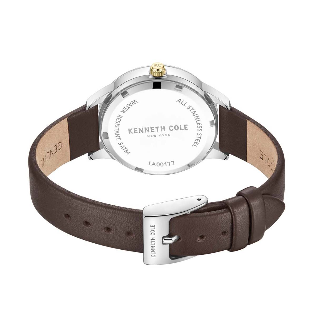 Kenneth Cole Women's 36mm Analog Brown Strap Watch - Gold Dial