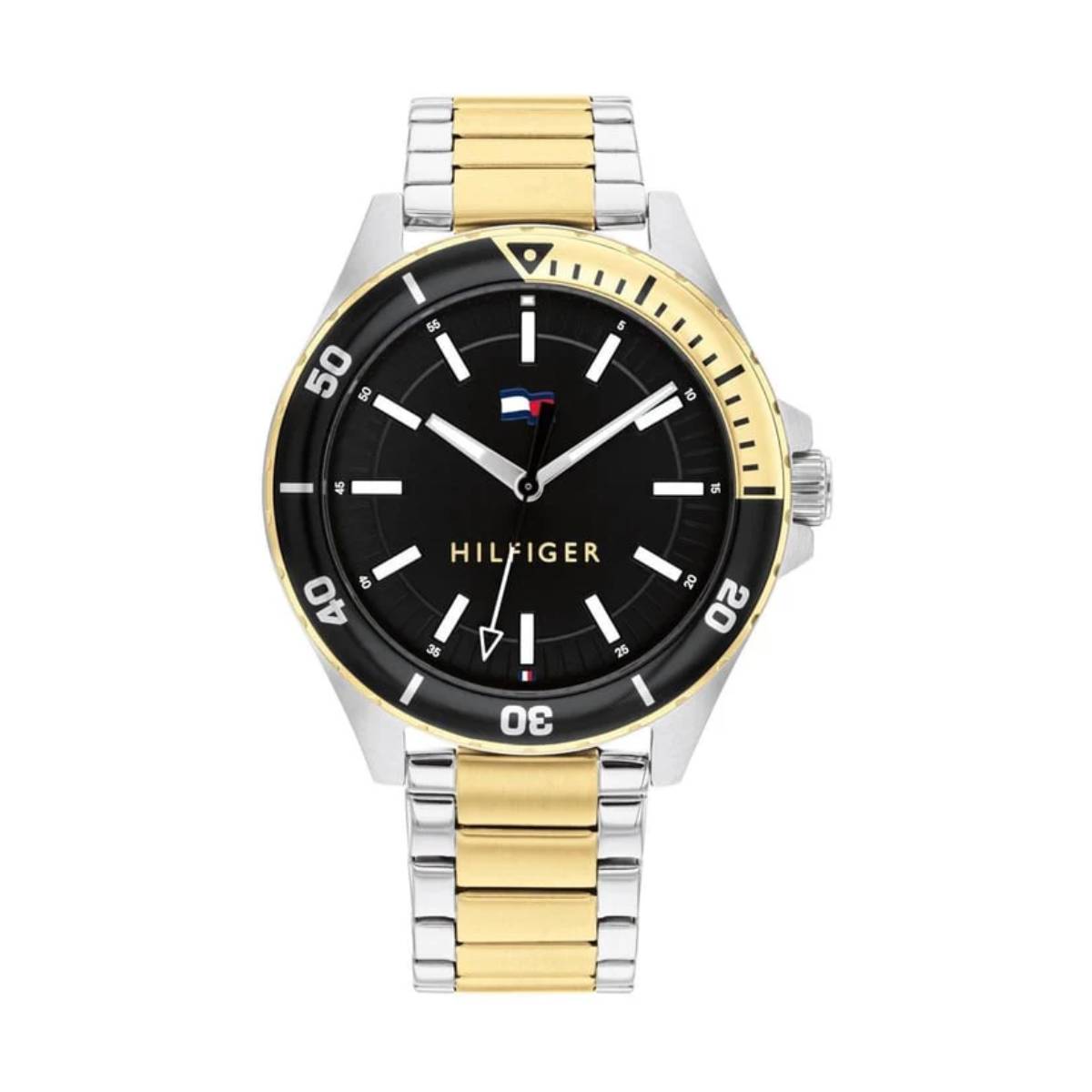 Tommy Hilfiger Logan 43mm Men’s Analog Two-Tone Bracelet Watch- Black Dial