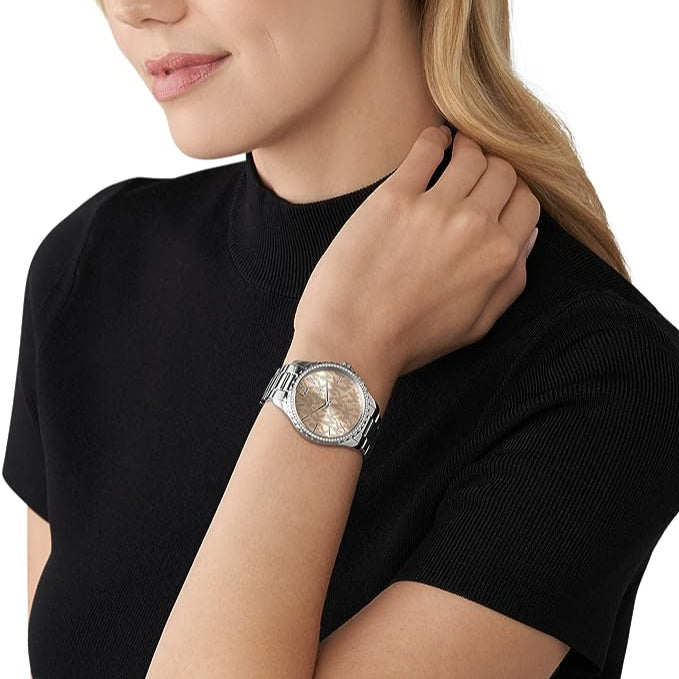 Michael Kors Layton 38mm Double Layered Disk Necklace Watch - Silver