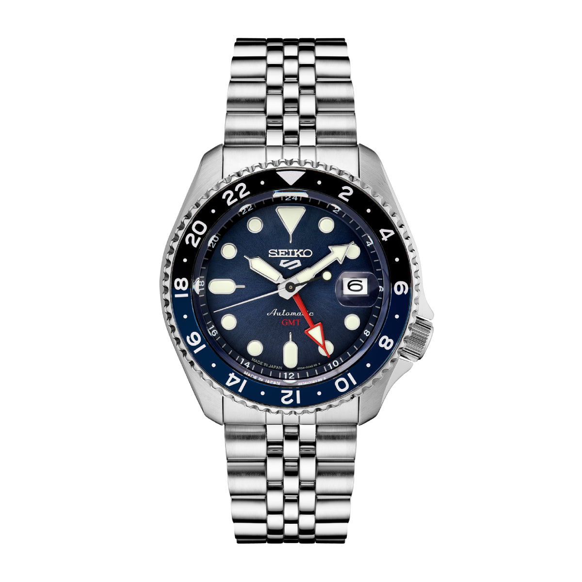 Seiko 5 Sports GMT Series Men's Silver-Tone Bracelet Watch - Blue Dial
