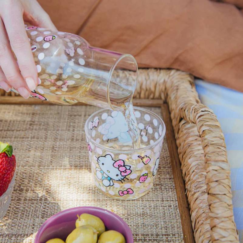 Sanrio Hello Kitty Pink Dots 18 oz Glass Pitcher and 8 oz Cup