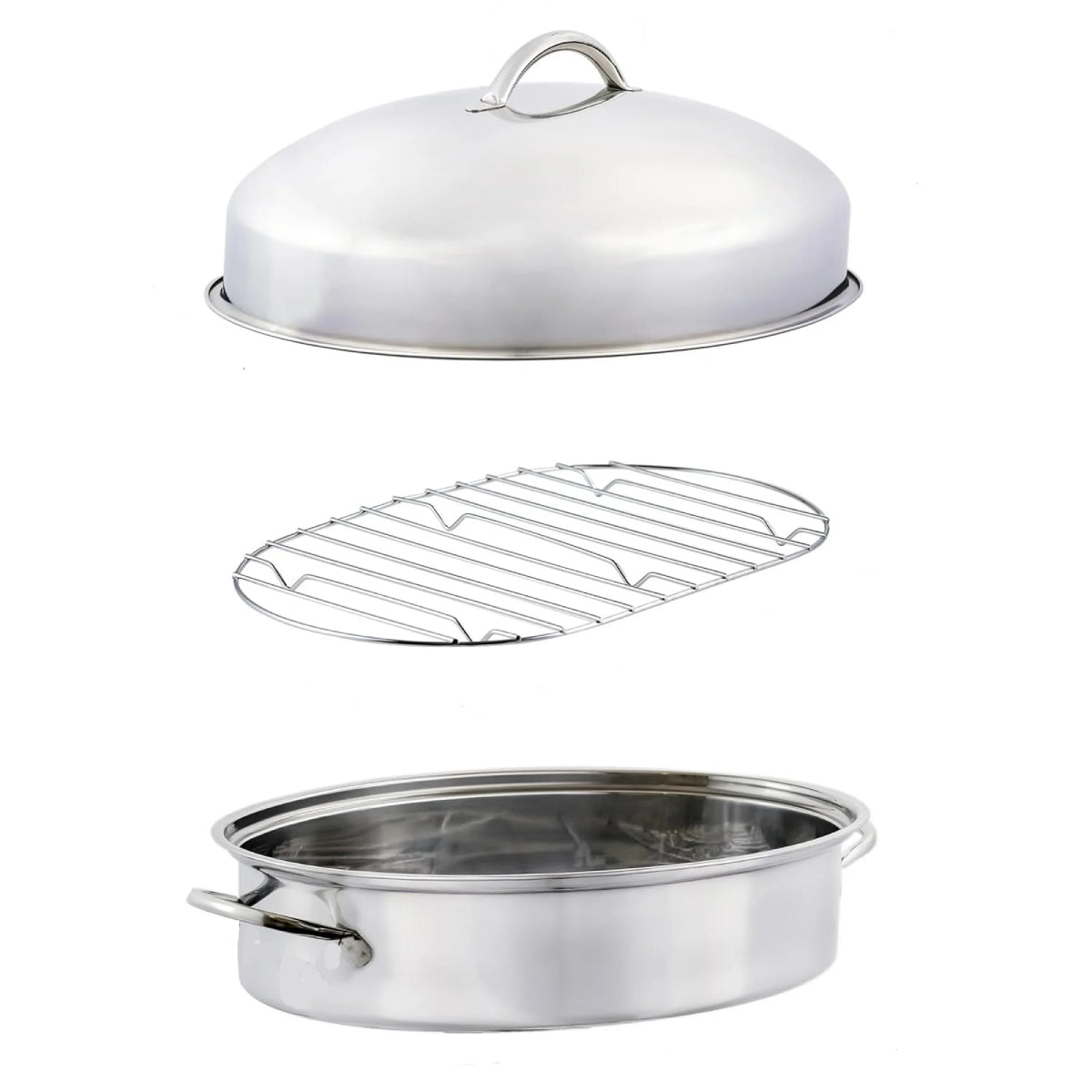 Ovente CWR32161S 16" Stainless Steel Oval Roasting Pan with Lid and Rack - Silver