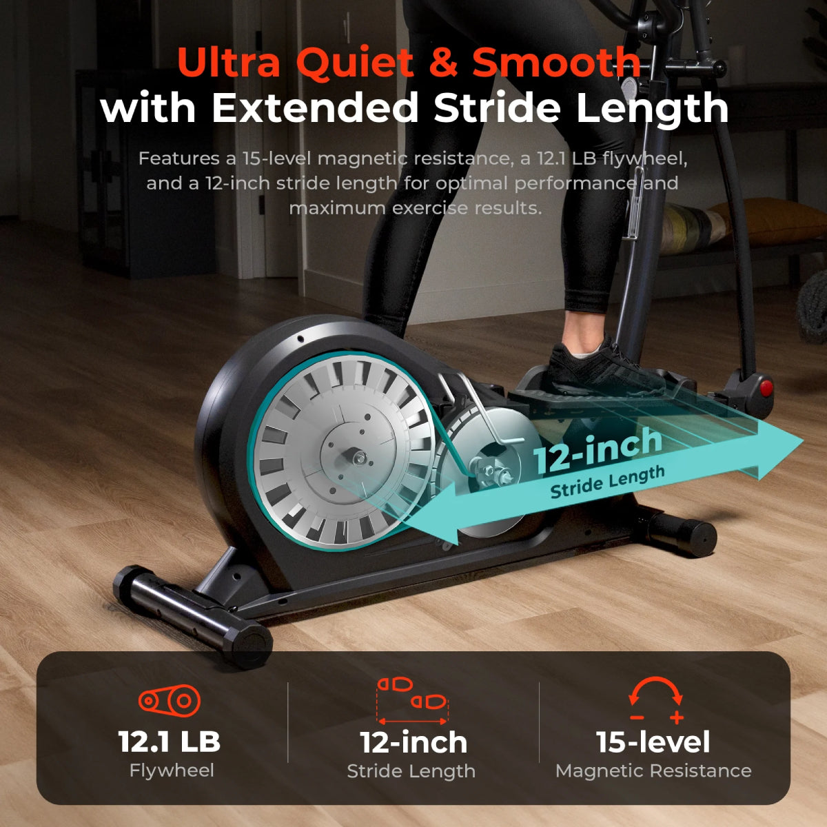 Sunny Health & Fitness SF-E323050 Pro Smart Elliptical Trainer with 15-Levels of Magnetic Resistance