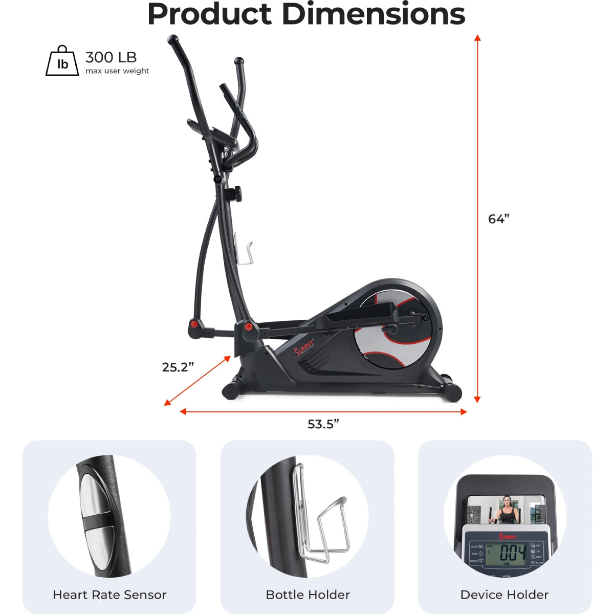 Sunny Health & Fitness SF-E323050 Pro Smart Elliptical Trainer with 15-Levels of Magnetic Resistance