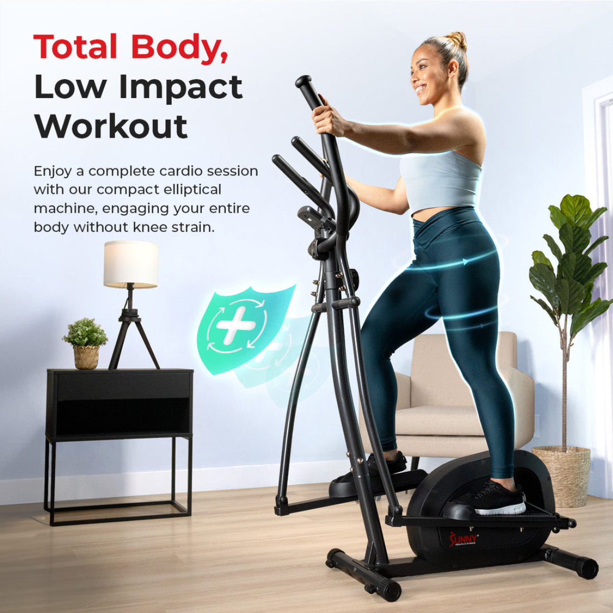 Sunny Health & Fitness SF-E905SMART Smart Compact Magnetic Elliptical - Black