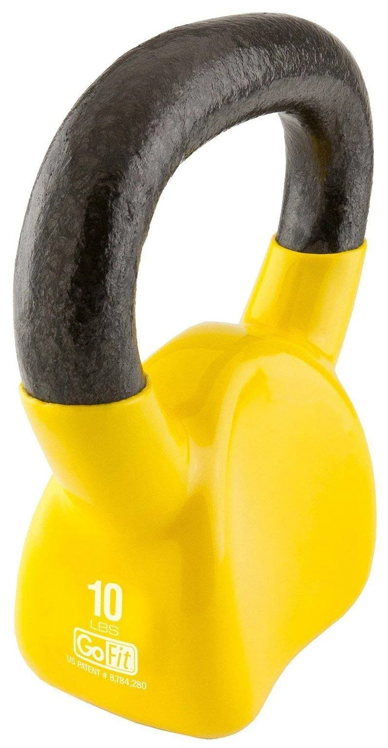 GoFit 10 lbs. Contour Vinyl Coated Kettlebell - Yellow - Curacao