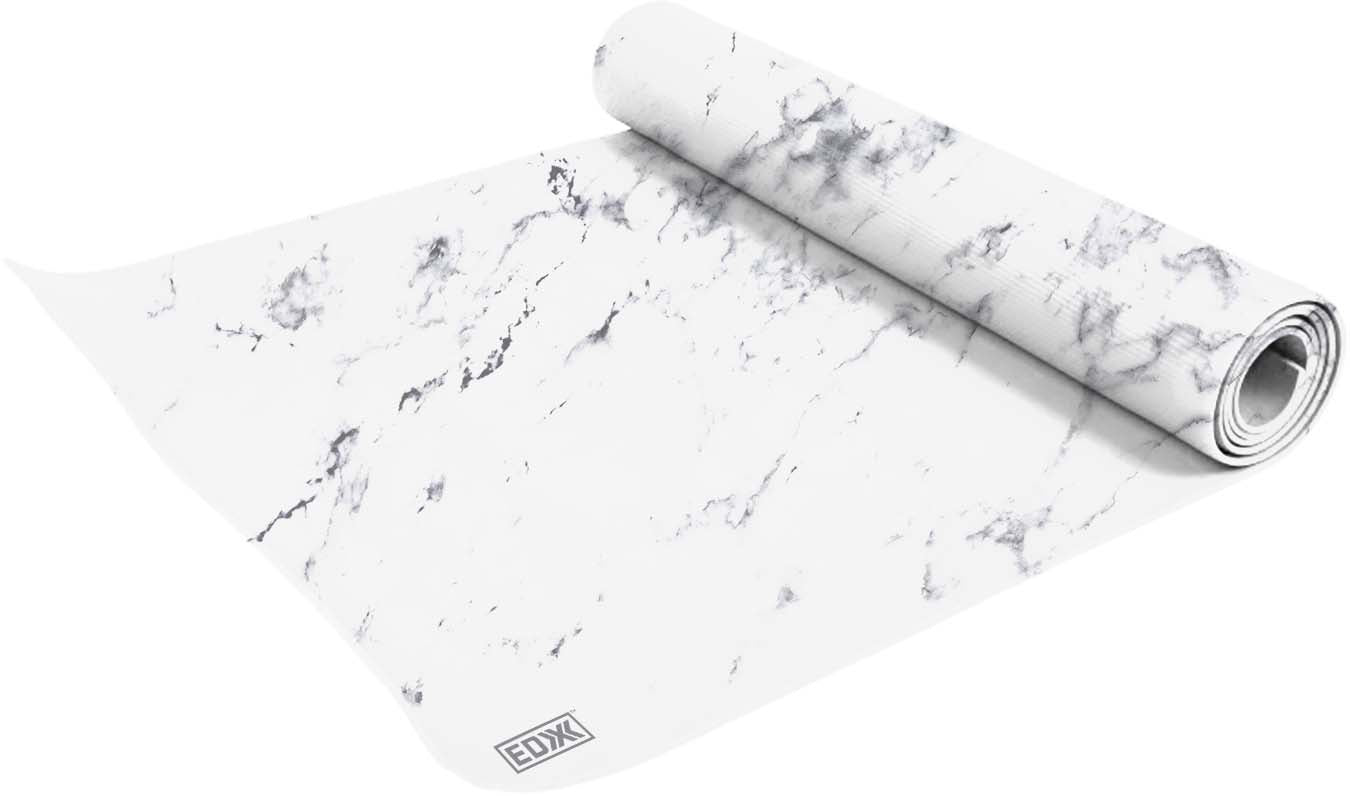 Esterilla de yoga EDX Fitness de 5 mm con acabado en mármol metálico, color blanco y plateado