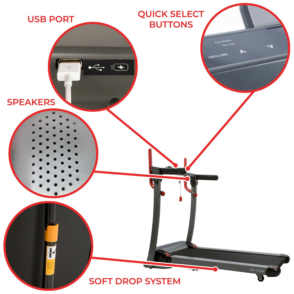 ?Sunny Health & Fitness Incline Folding Treadmill with Bluetooth Speakers and USB Charging - Curacao